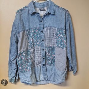 Denim patchwork button up
